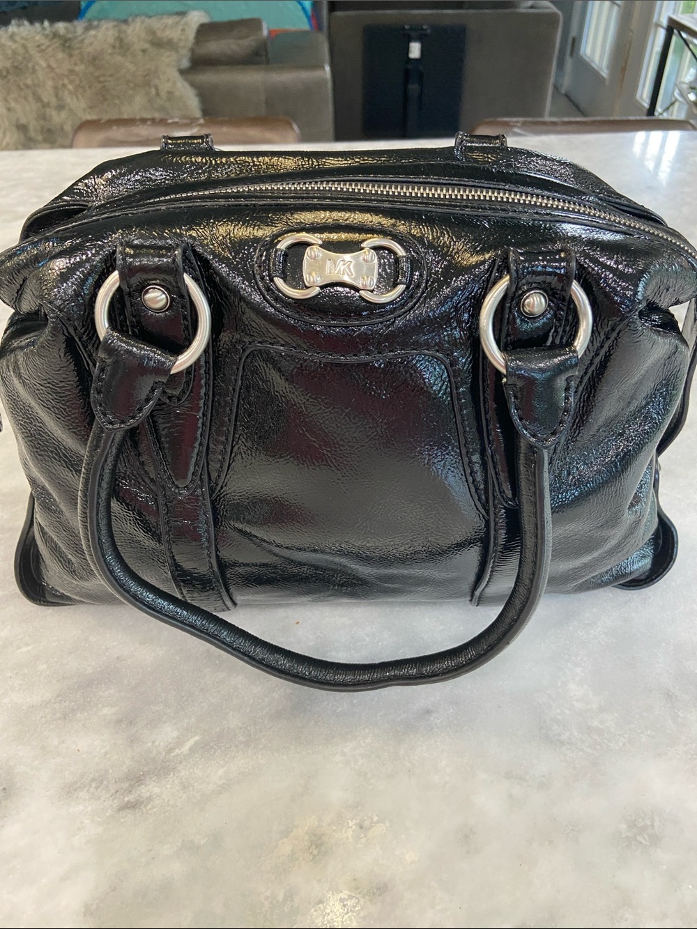 Michael Kors Glossy Black Patent Shoulder Satchel